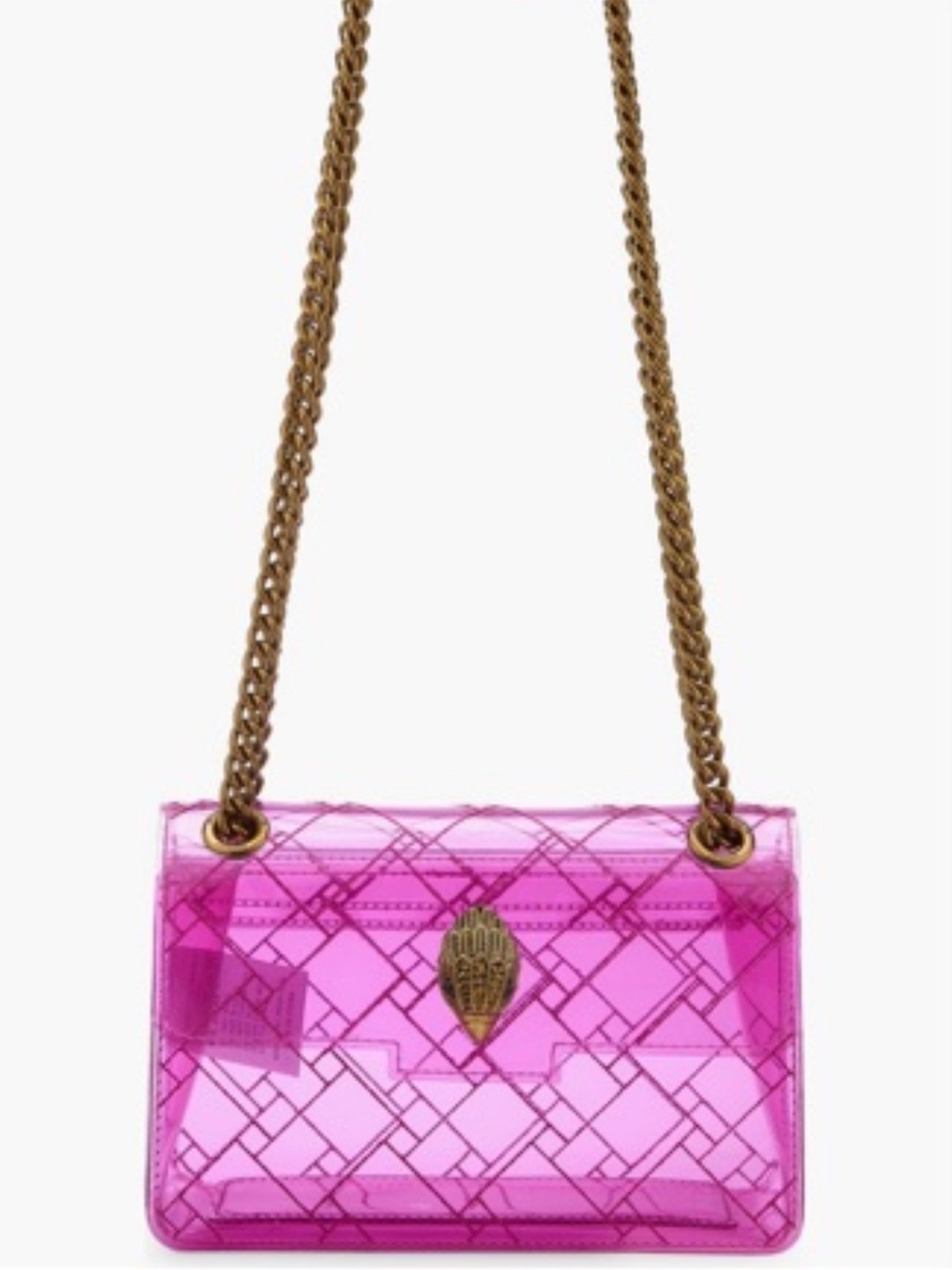 Kurt Geiger Hot Pink Transparent Mini Crossbody Bag with Gold Chain